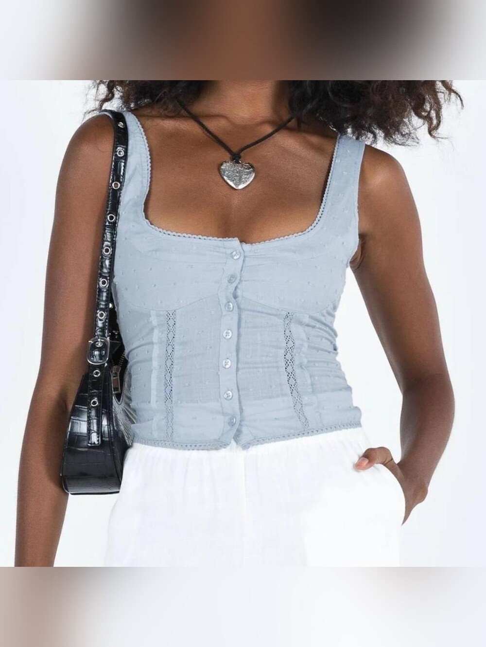 Princess Polly Light Blue Button-Front Cropped Tank NWT